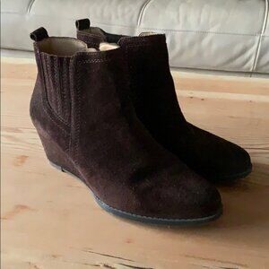 Franco Sarto Genuine Suede Chocolate Brown Wedge Heeled Ankle Boots